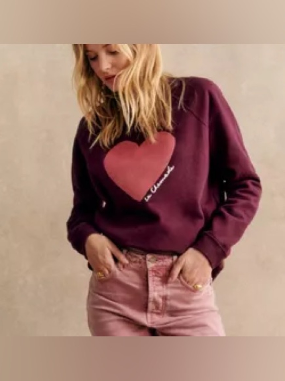 Sezane La Chamade Sweatshirt Crewneck Maroon Red White Size Large SEE PHOTOS